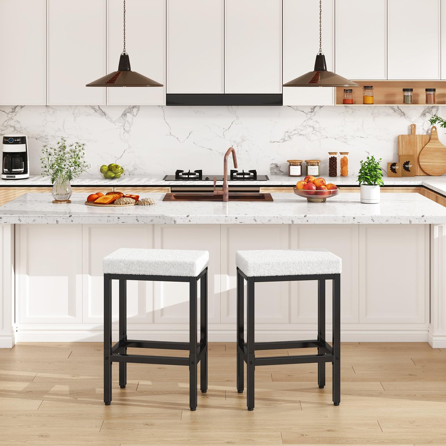 YMYNY 66cm Bar Stools Set of 2 - Fabric Breakfast Bar Stools, HBS514W