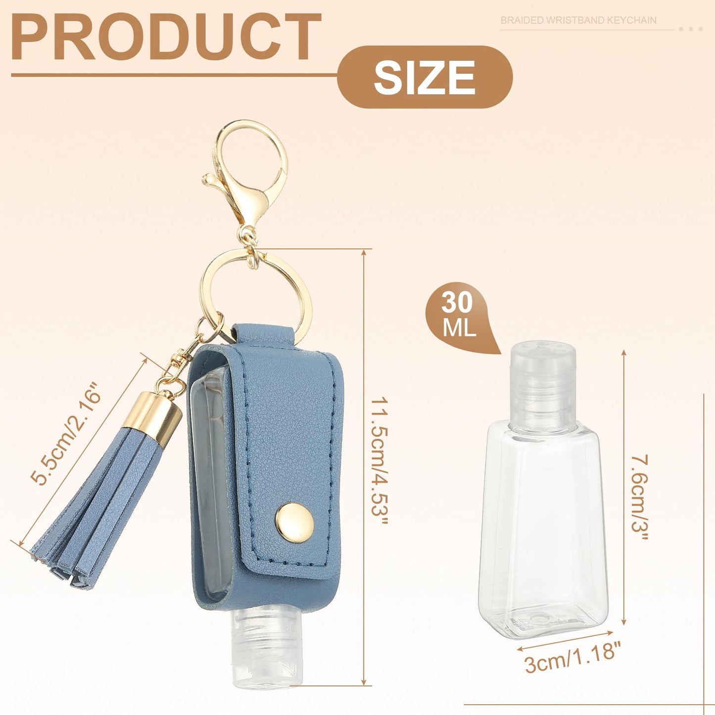 sourcing map Portable Travel Empty Bottle with Keychain, 30ml PU Leather Mini Squeeze Bottles