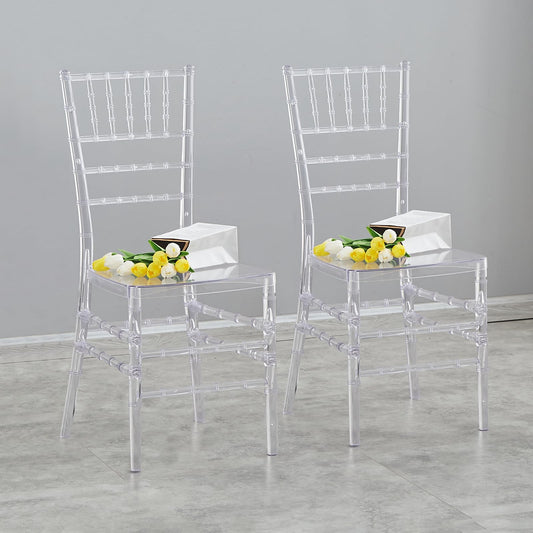 BOOSDEN Clear Chiavari Chairs 2 Pack, Transparent Acrylic Plastic Chair, Accent Armless Dining Chairs, Sturdy Chiavari Chair for Kitchen, Party,