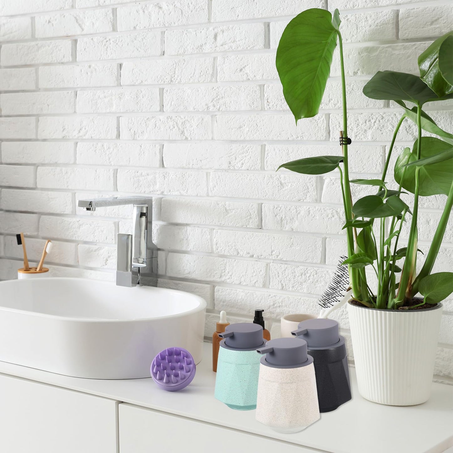 sourcing map Foaming Soap Dispenser 400ml/13.5oz Green Ceramic Foaming Soap Pump for Bathroom