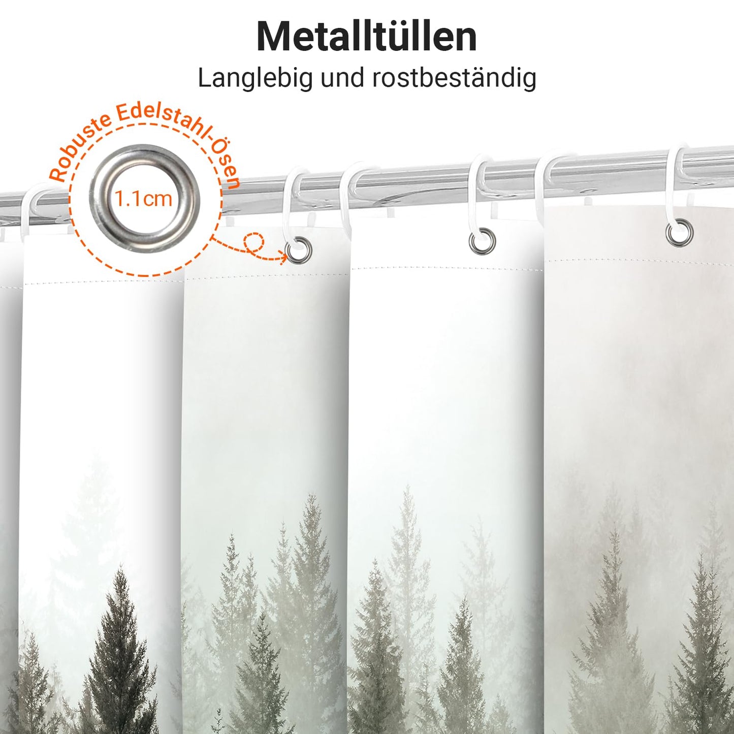 Lerores Shower Curtain, 180 x 200 cm, Green, Weighted Hem, Anti-Mould, Water-Repellent