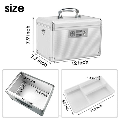 ZORVIDSON Medicine Lock Box with Key, Portable Medication Lock Box with Removeable Tray, Medicine Storage Box for Home (Silver, Medium)