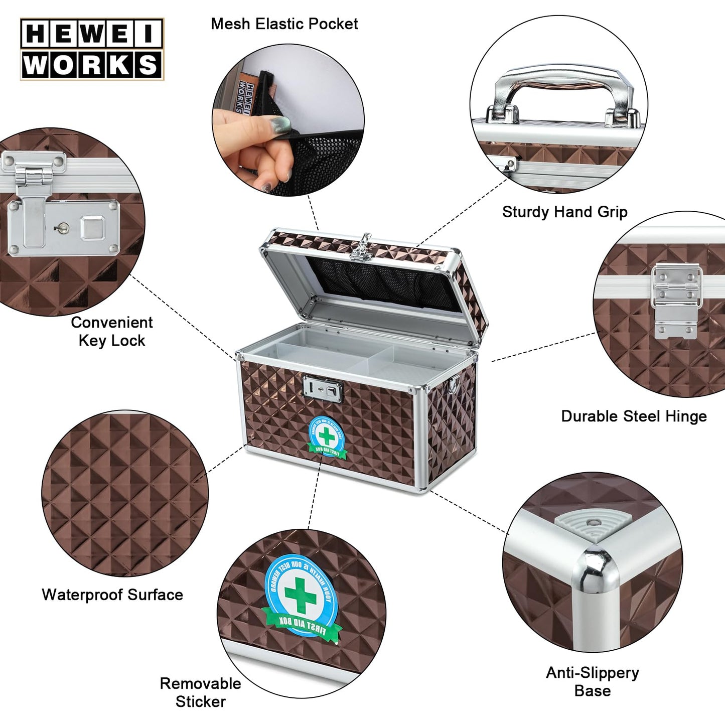 HEWEI WORKS Medication LockBox with Key, Lockable Medicine Storage Box, Security Lock Box, Medical Organizer
