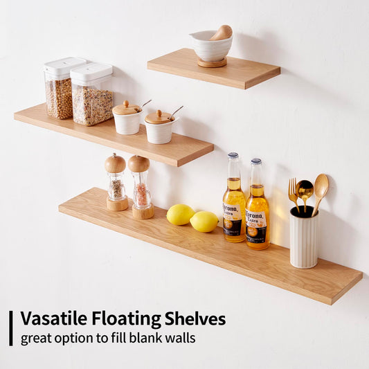 Gieanoo Floating Shelf, 60cm Solid Oak Wood Rustic Wall Shelf Wall mounted Radiator shelf Display Shelf For Living Room, Kitchen, Bedroom,Bathroom