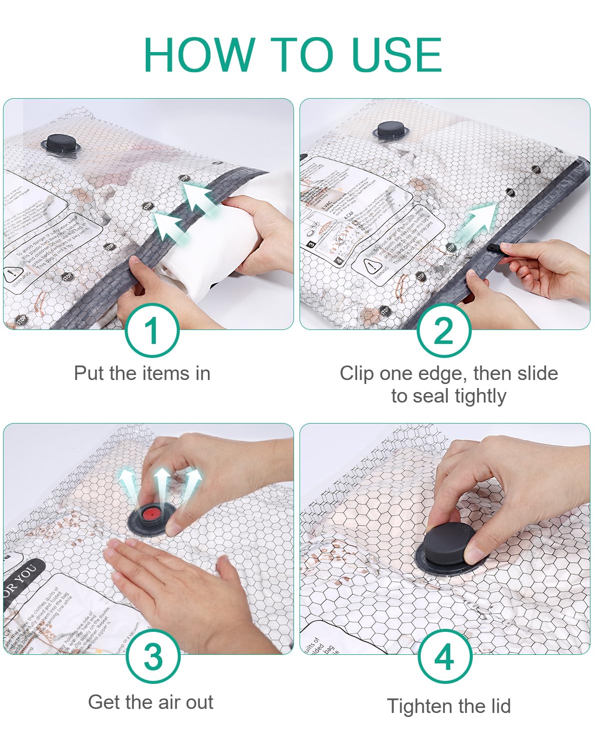 ORIA Vacuum Storage Bags, 6-Pack (2 Large, 2 Medium, 2 Small), Reusable Space Saver Vacuum Bags for Travel Clothes, Comforters, Bedding