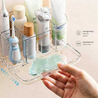 Trlyane Toothbrush Holder Wall Mounted, 5 Slots with Drainage, Clear