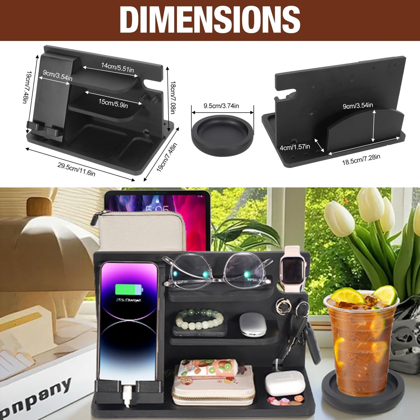 ELEVAT Gifts for Men Christmas Wood Phone Docking Station Desk Organizer Fathers Gifts Anniversary Birthday Gifts for him Xmas Presents for husband