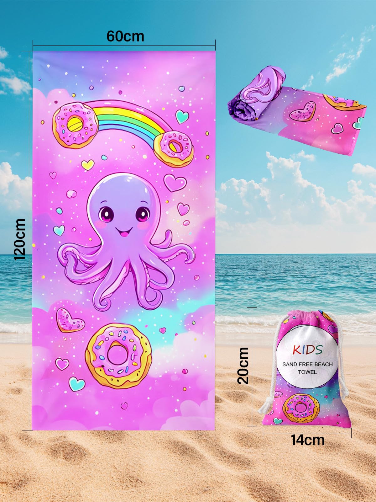 Unicorn Beach Towel, Children's Beach Towels, 60 x 120 cm, Microfibre Beach Towel, Sand-Free, Quick Drying Bath Towel, Travel, Swimming