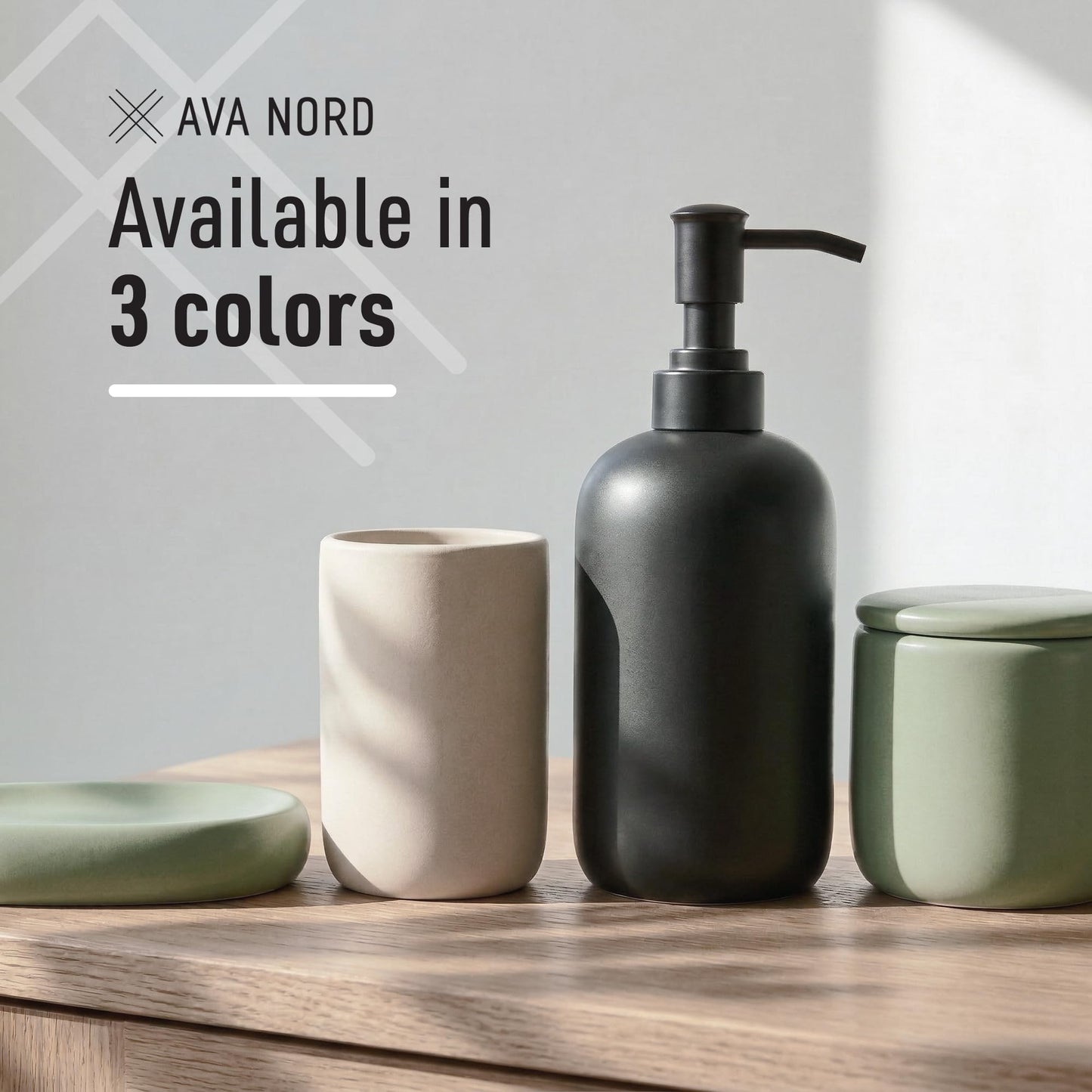 Ava Nord Modern Minimalist Ceramic Bathroom Accessories | Set of 4 | Cream