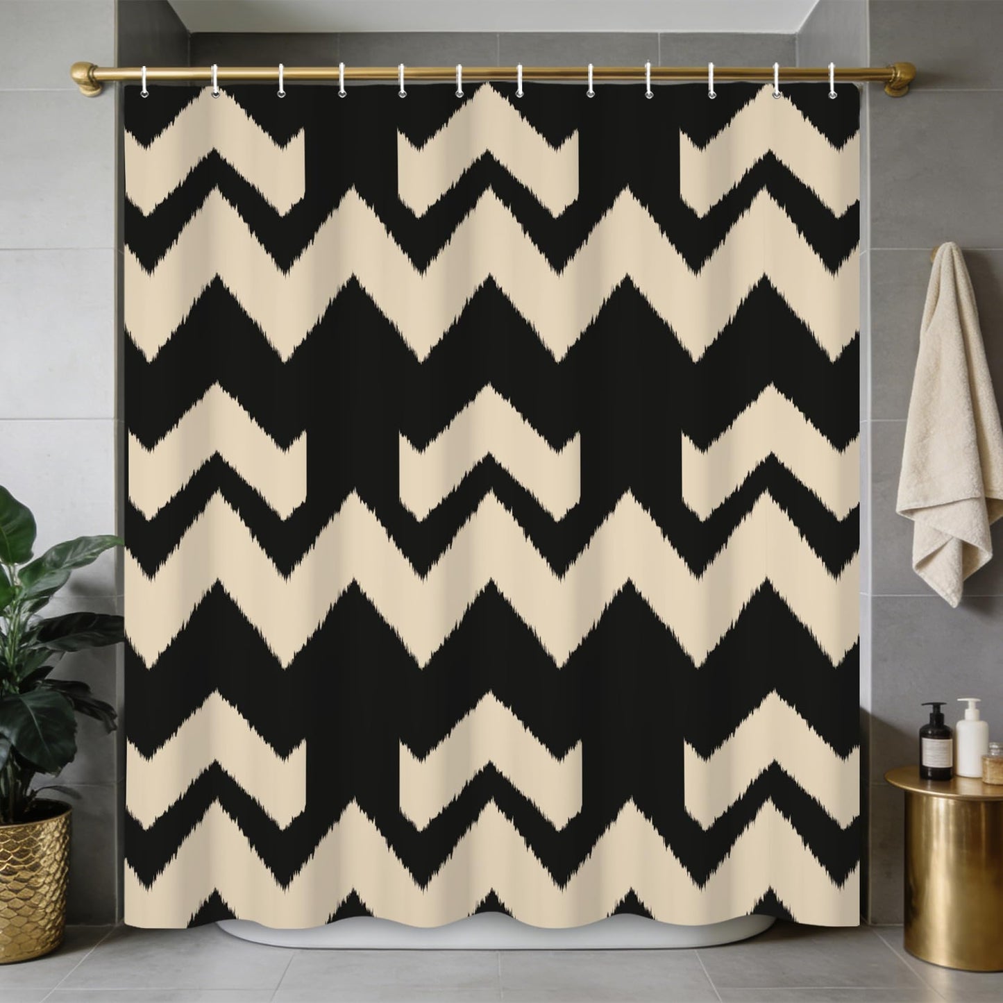 Ttincceer 180x180cm Wavy Striped Shower Curtain Abstract Boho Beige Funky Aesthetic Bathroom Decorative with Hooks Water Resistent Washable Bathtub
