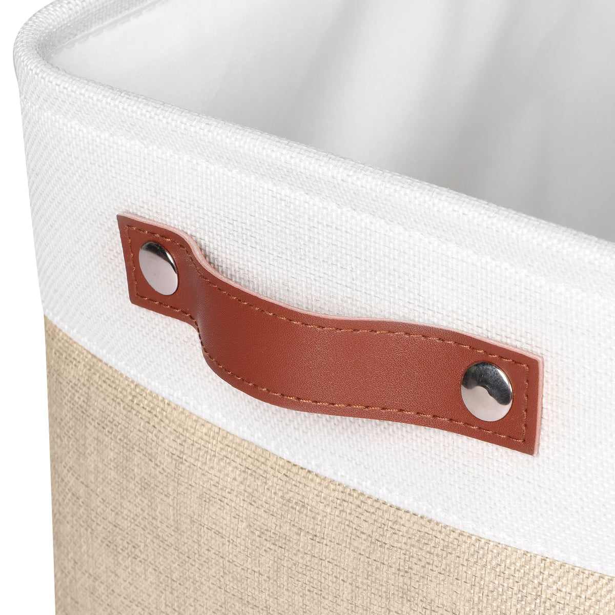 Syeeiex Fabric Storage Basket 4-Pack, Large Baskets with Leather Handles, Storage Boxes for Shelves, Foldable Baskets for Organizing Toys, Clothes
