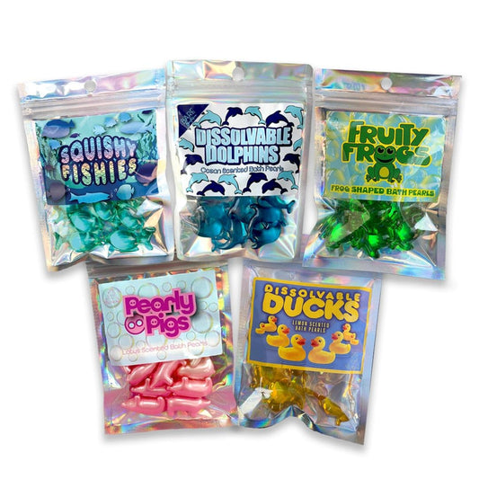 50 Bath Pearls - Animal Bath Bundle 10 x Pigs, 10 x Dolphins, 10 x Frogs, 10 x Ducks, 10 x Fish Bath Oil Beads, Fun Gift for her, Fun Gift for