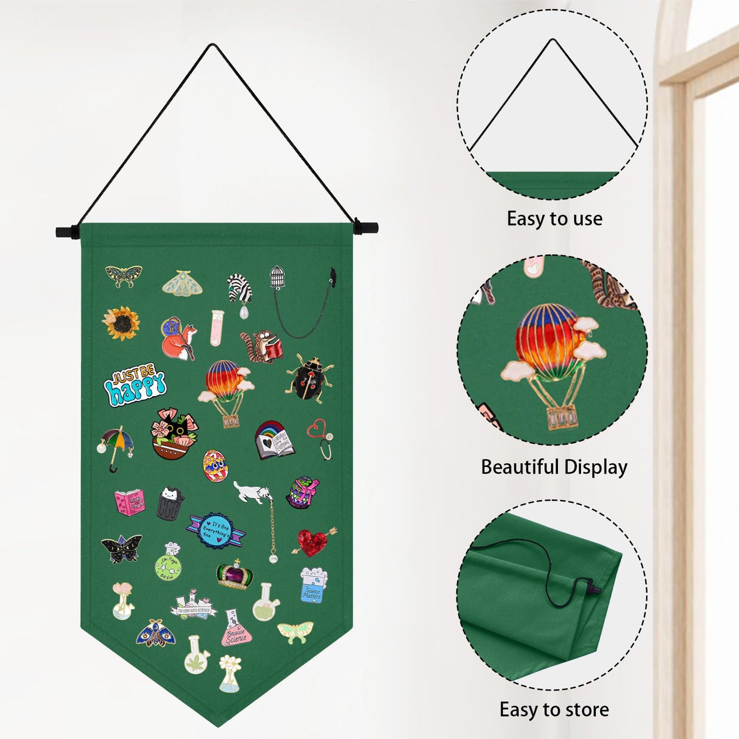 Kunyeah Wall Hanging Brooch Organizer Storage Case Colorful Canvas Pin Board Stand Enamel Pin Badge Hanging Holder Display Banner Earrings Collection