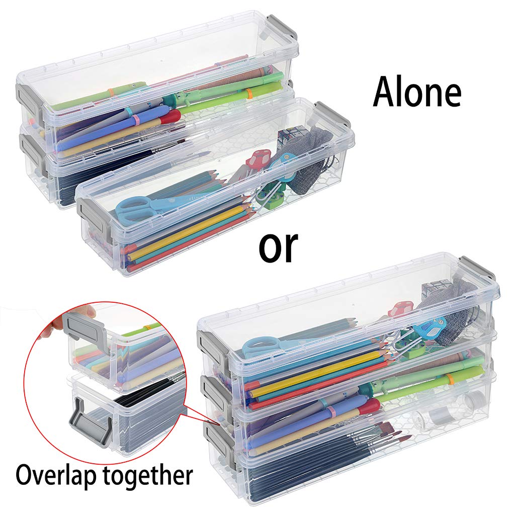 SUMTree 3 Pack Plastic Clear Storage Containers with Grey Clip 1.5L (Grey)