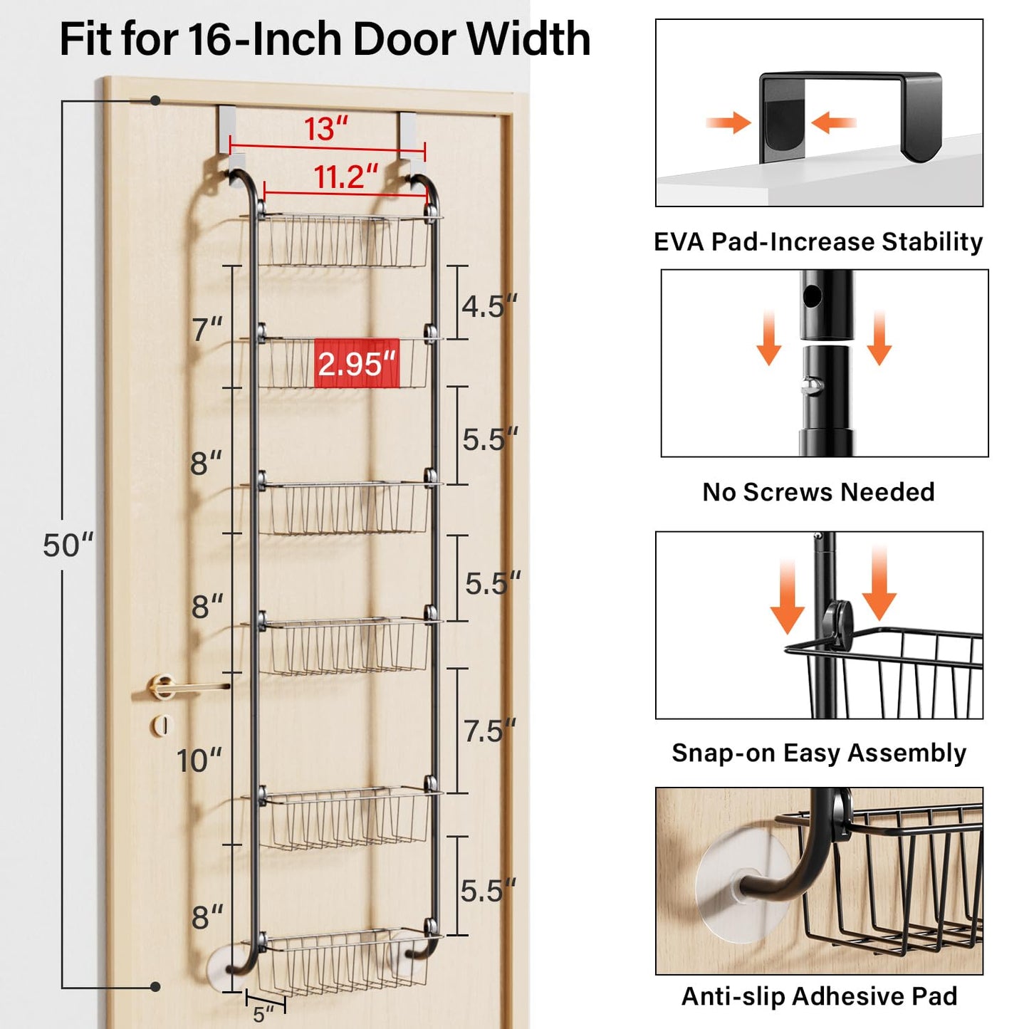 Delamu Over Door Storage, Pantry Organisers and Storage, Hanging Spice Rack Shelves for Easy Install, Cabinet Door Organiser