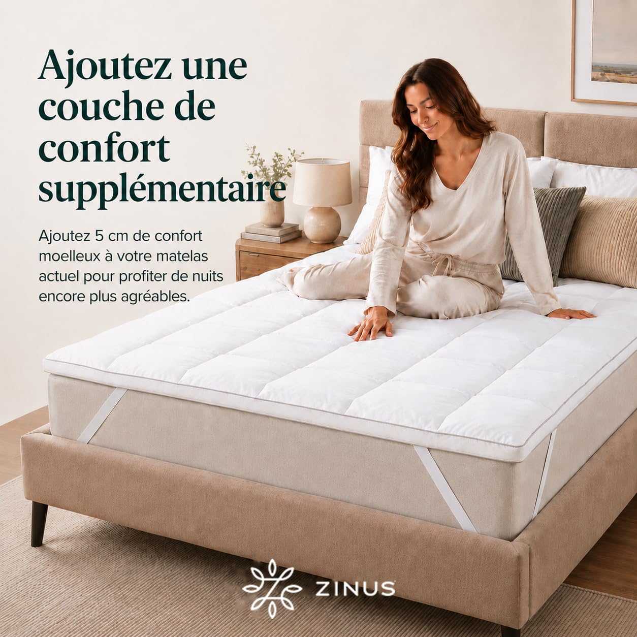 Zinus Mattress Topper, Polyester, White, 90 x 190 cm