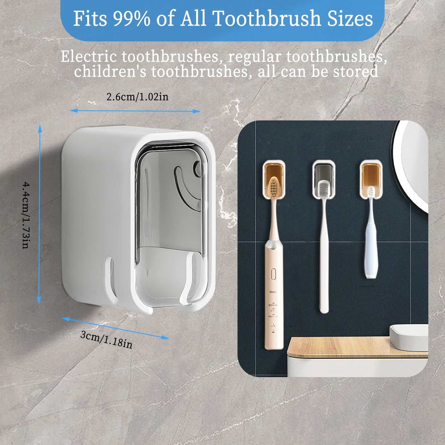 4pcs Toothbrush Holders Wall Mounted with Cover, Self Adhesive Tooth Brush Holder, Toothbrush Holders for Bathroom