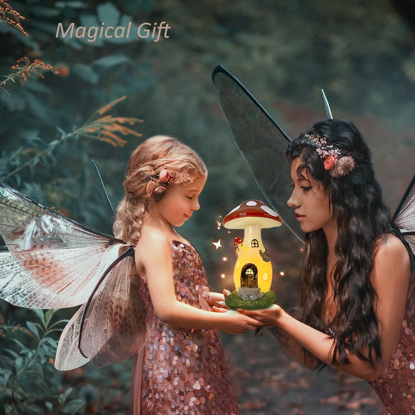 coonoe Solar Garden Statue - Fairy Garden Mushroom House Light, Solar Yard Decor, Garden Ornaments Present, Waterproof Decoration for Patio Lawn