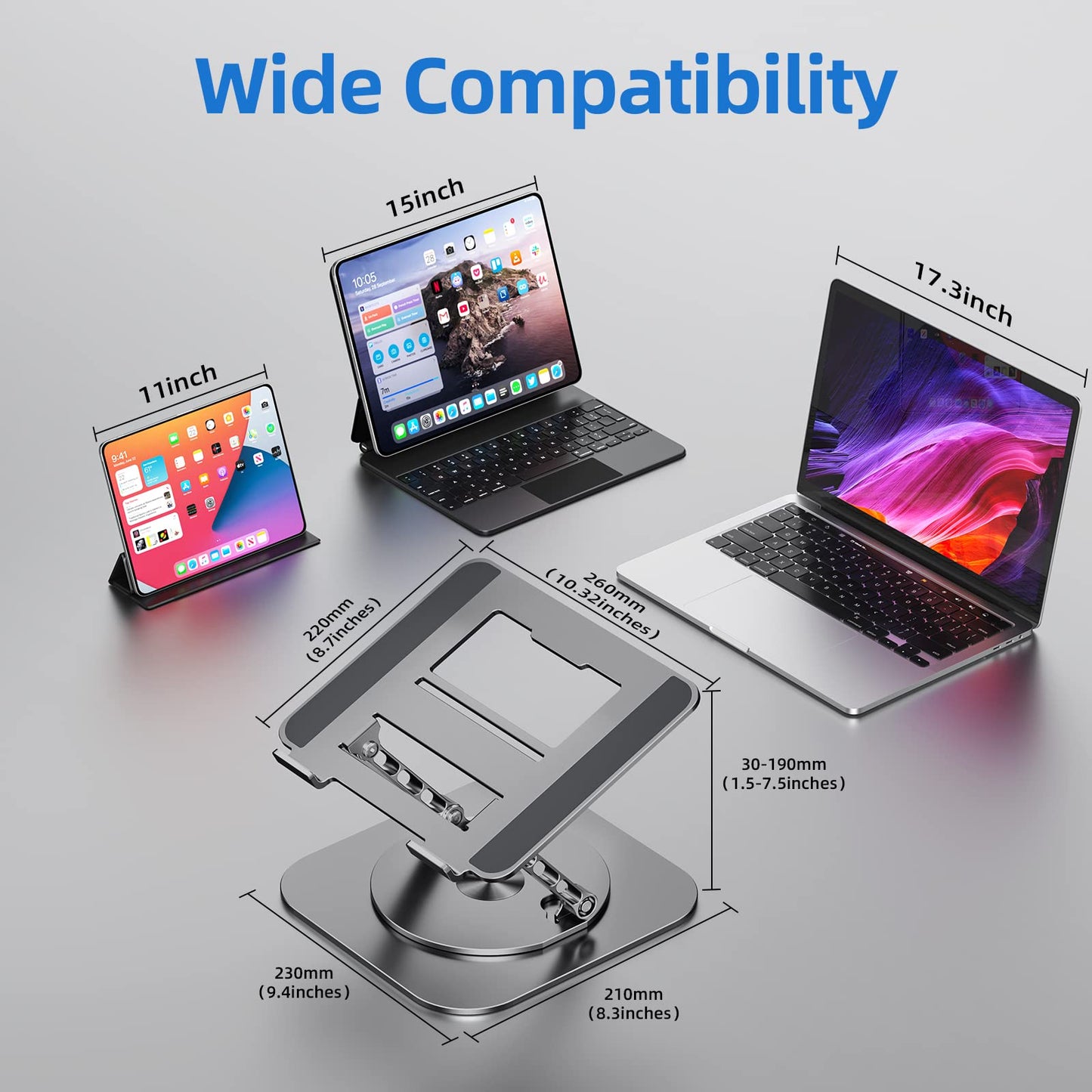MCHOSE Laptop Stand for Desk, Ergonomic Laptop Riser with 360° Rotating Base, Aluminum Laptop Stand