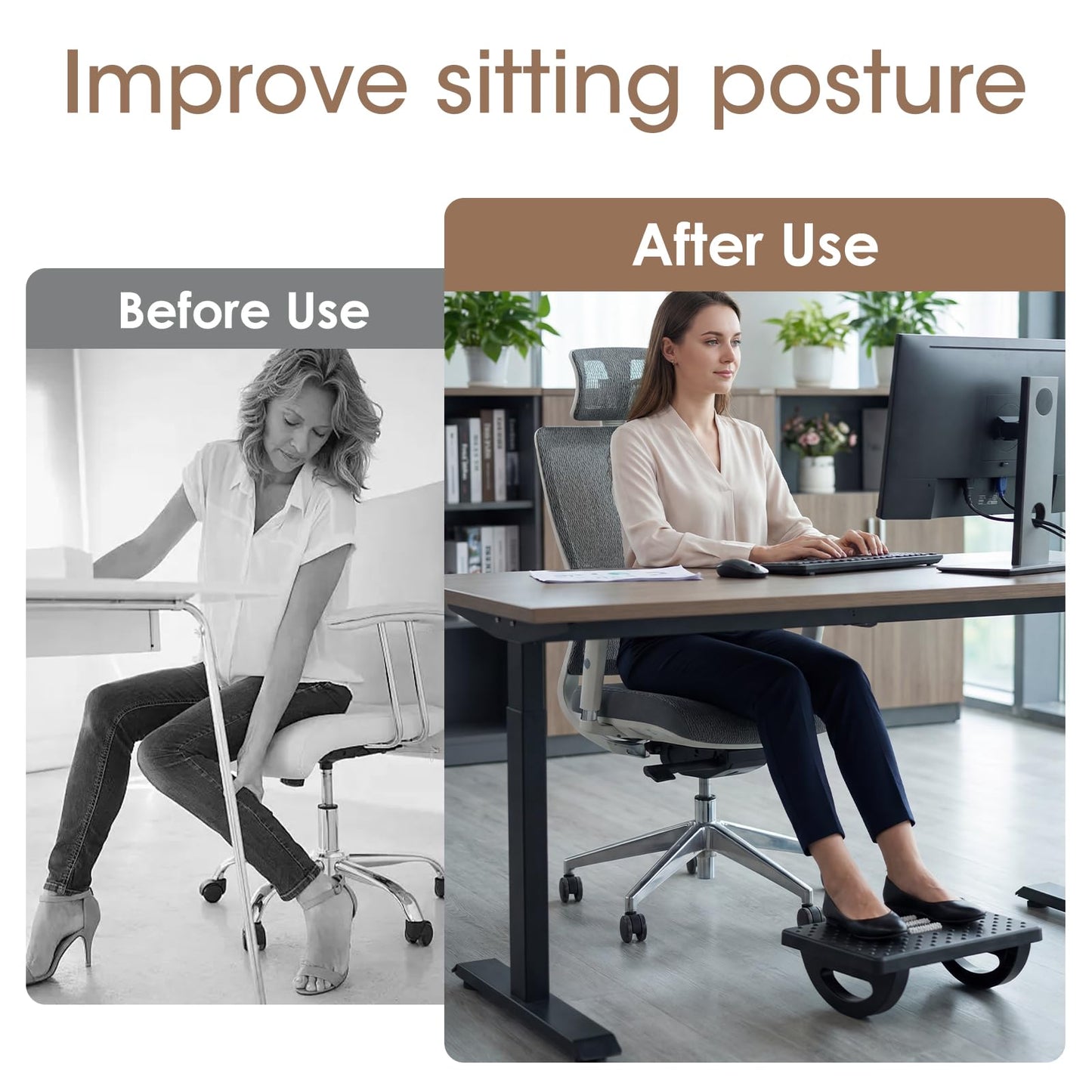 Nymblis Foot Rest Under Desk, Non-Slip Foot Stool with Roller Massager
