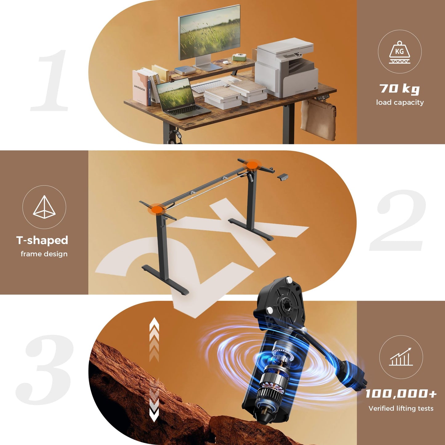 Klicelor Eletric Height Adjustable Desk, Movable Monitorstand, 120x80cm