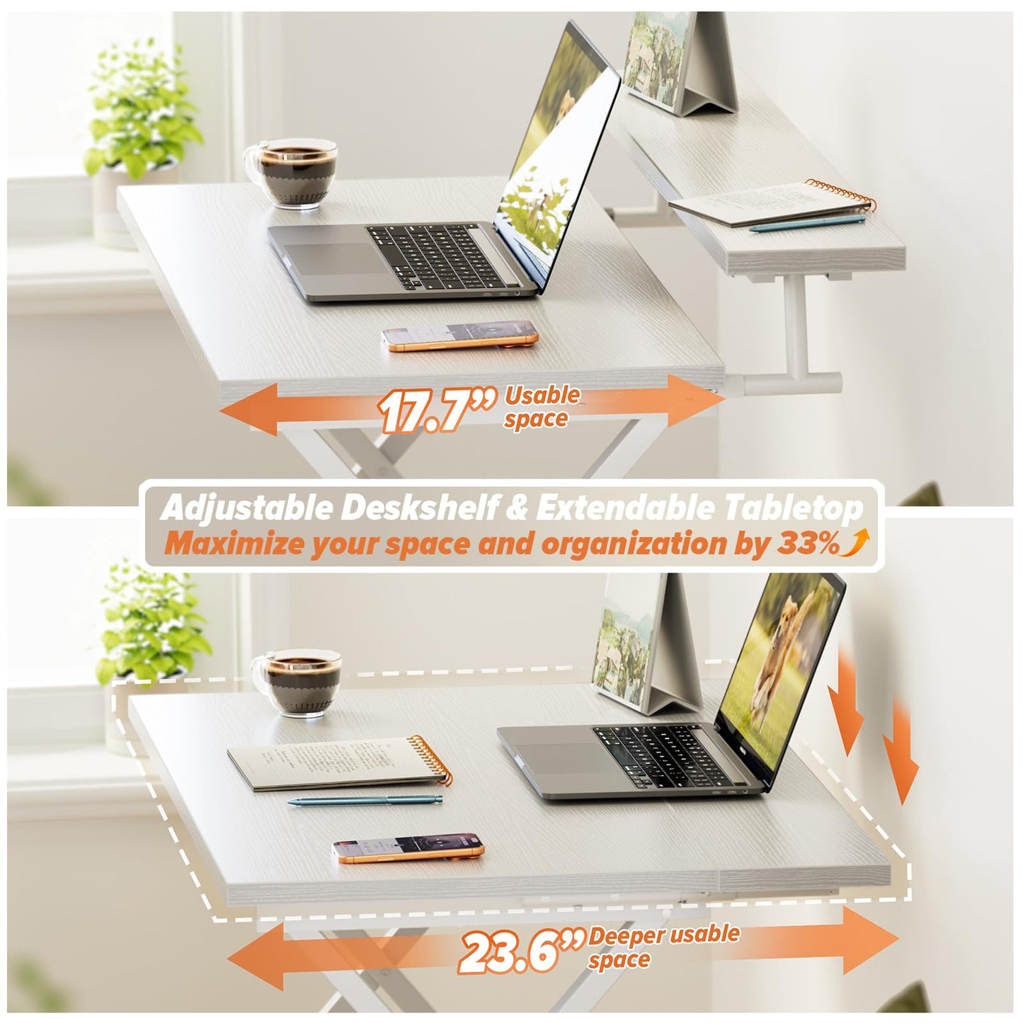 WOHOMO Folding Table with Monitor Stand, Foldable Computer Desk, White