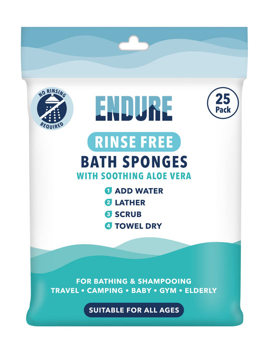 Endure Rinse Free Bath Shower Sponge - Body Wash Wipes for Bathing - Perfect for Camping, Festivals, Gym and Travel - Dry Sponge Wipes with Gentle