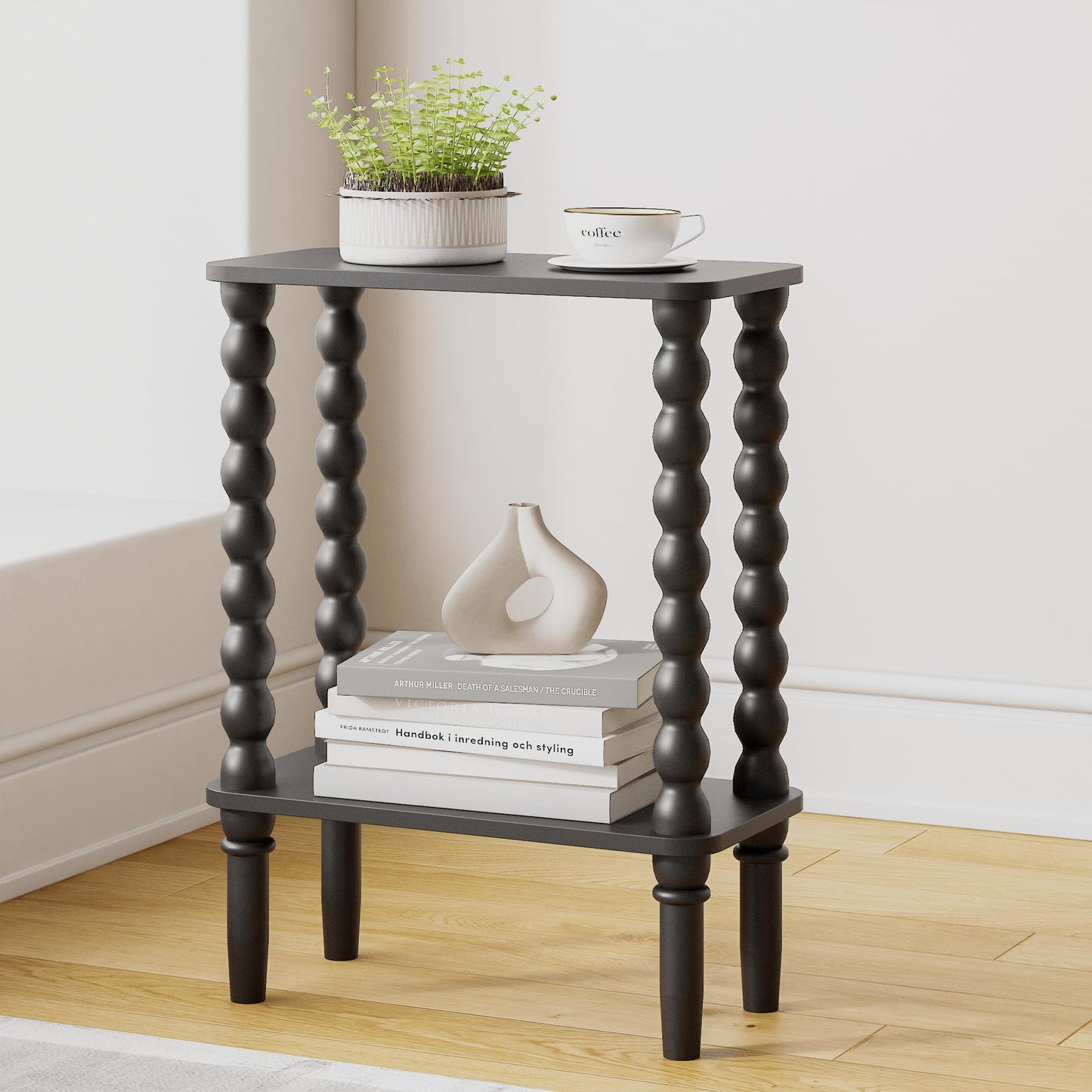JERX 3-Tier Narrow Side Table Small End Table Walnut Brown