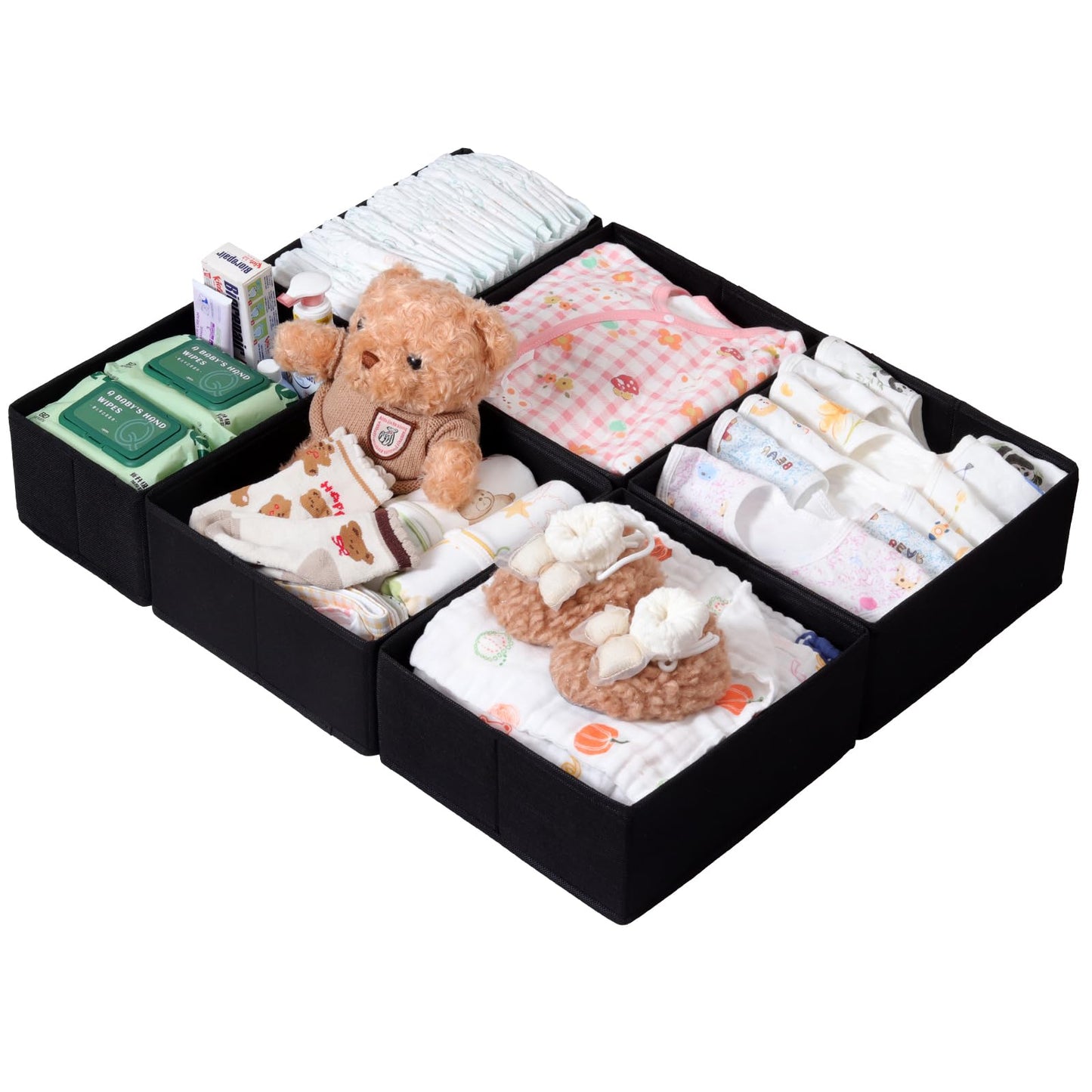 ORLISA Drawer Organiser Clothes Compatible with PAX Wardrobe 75 x 58 cm Sturdy Base, Foldable, & Robust, Set of 6, Black