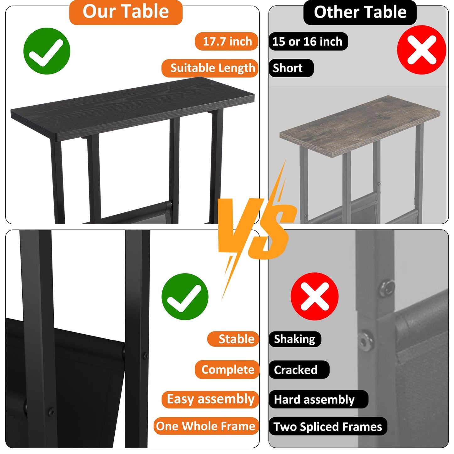 Yusong Small Narrow Side Table for Small Spaces, Slim End Table Magazine Table Nightstand with Storage Holder