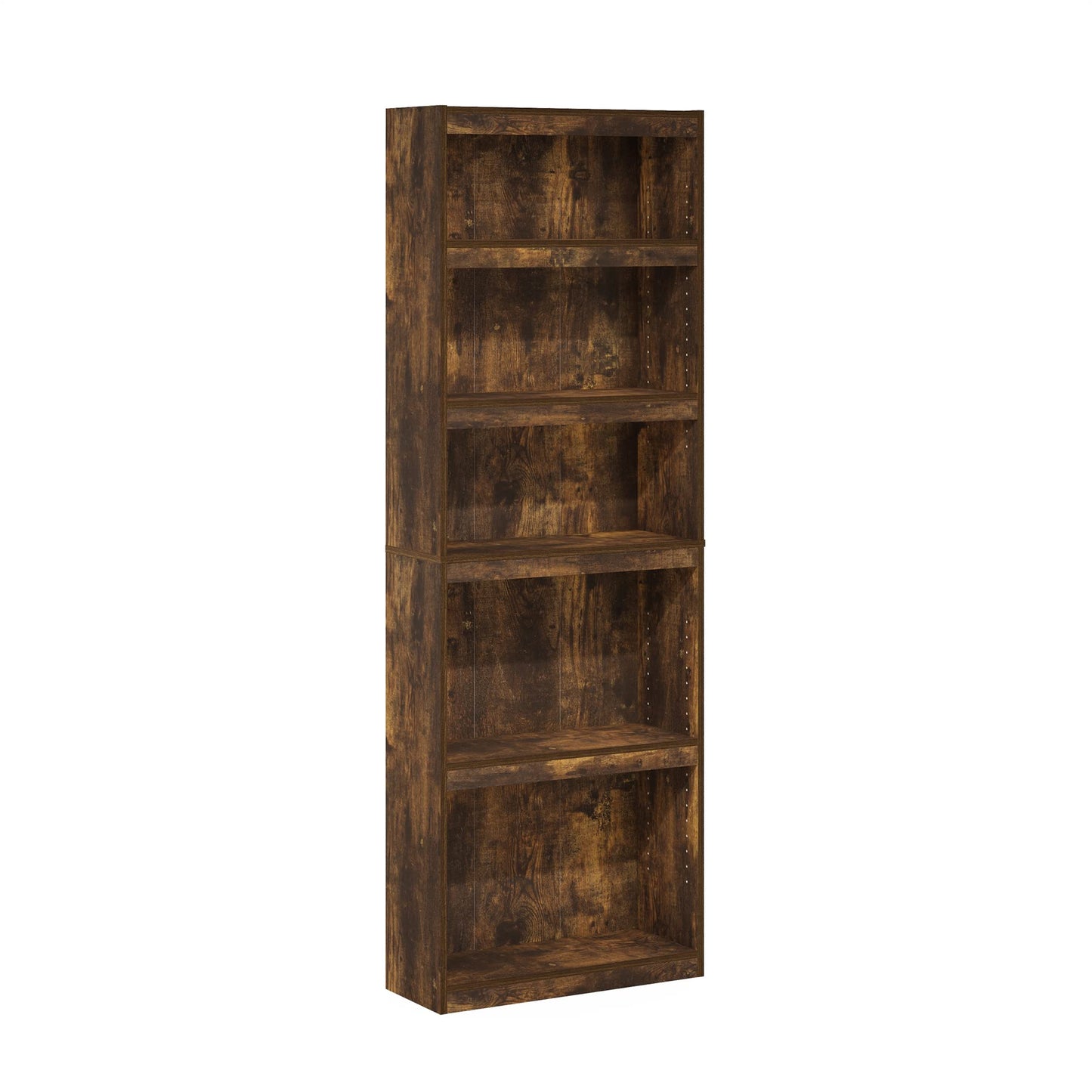 Furinno JAYA Book Shelf, 5-Tier Bookshelf, Bookcase, with Adjustable Shelves, 9.5 x 24.5 x 71.1, for Home Office, Living Room, Amber Oak