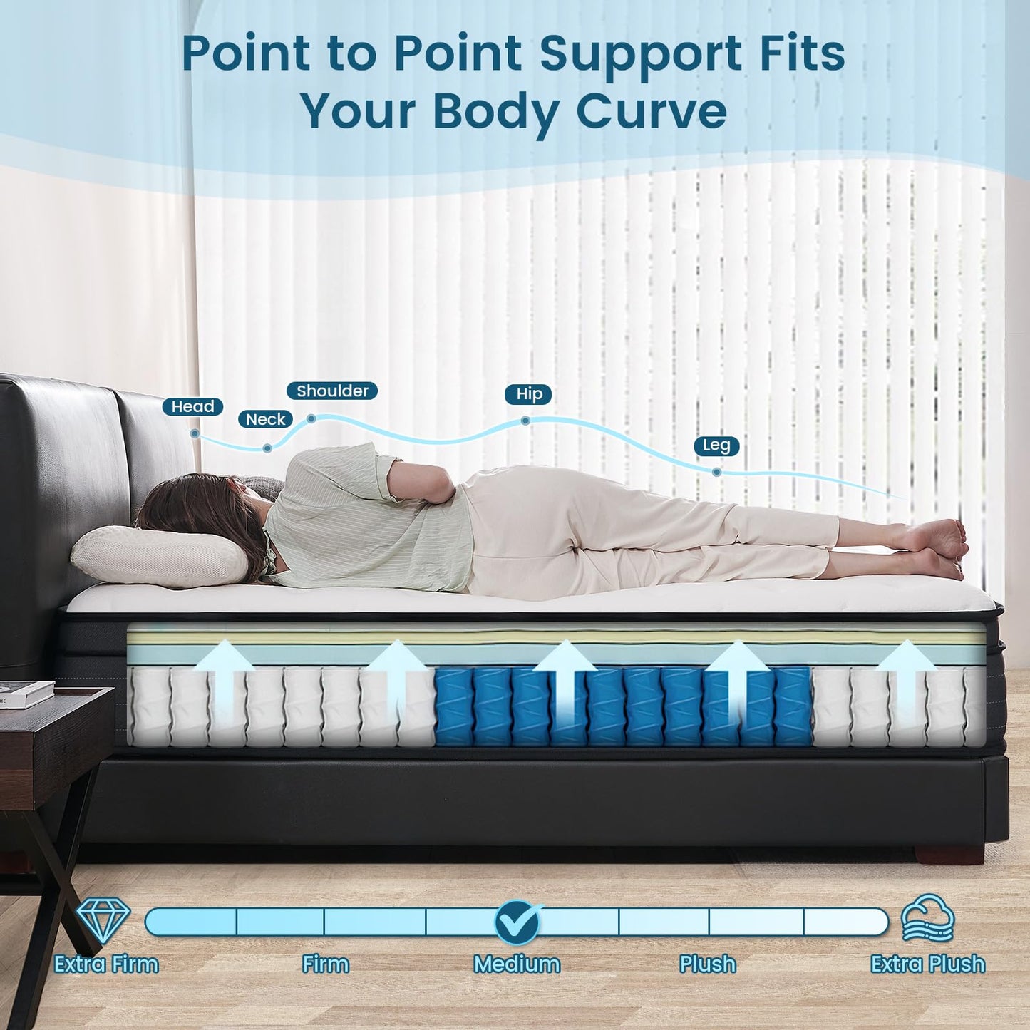 Vantto 3FT Single Mattress, 10 Inch Memory Foam Hybrid Mattress with Breathable Fabric and Pocket Spring for Motion Isolation, Medium Firm