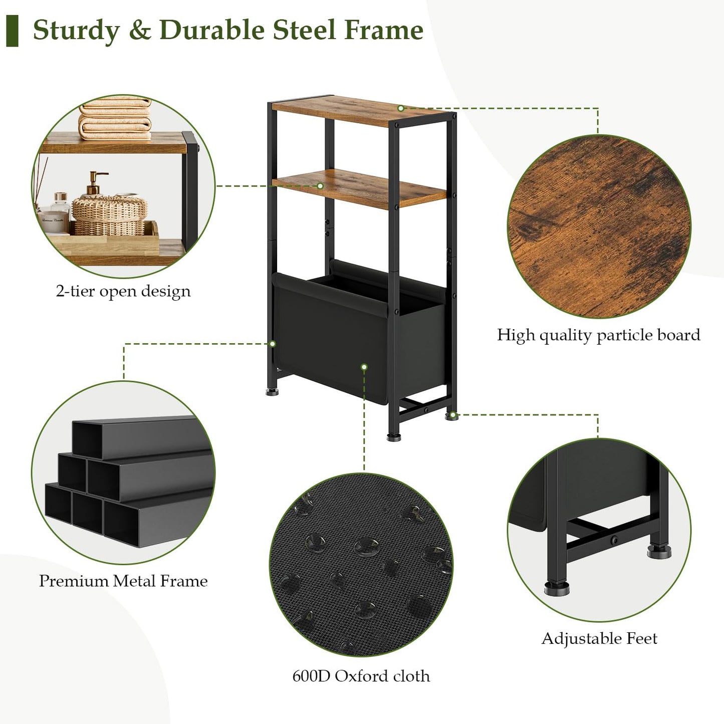 Wooruy 7" Narrow Side Table,Slim End Table with Shelves & Storage Bag
