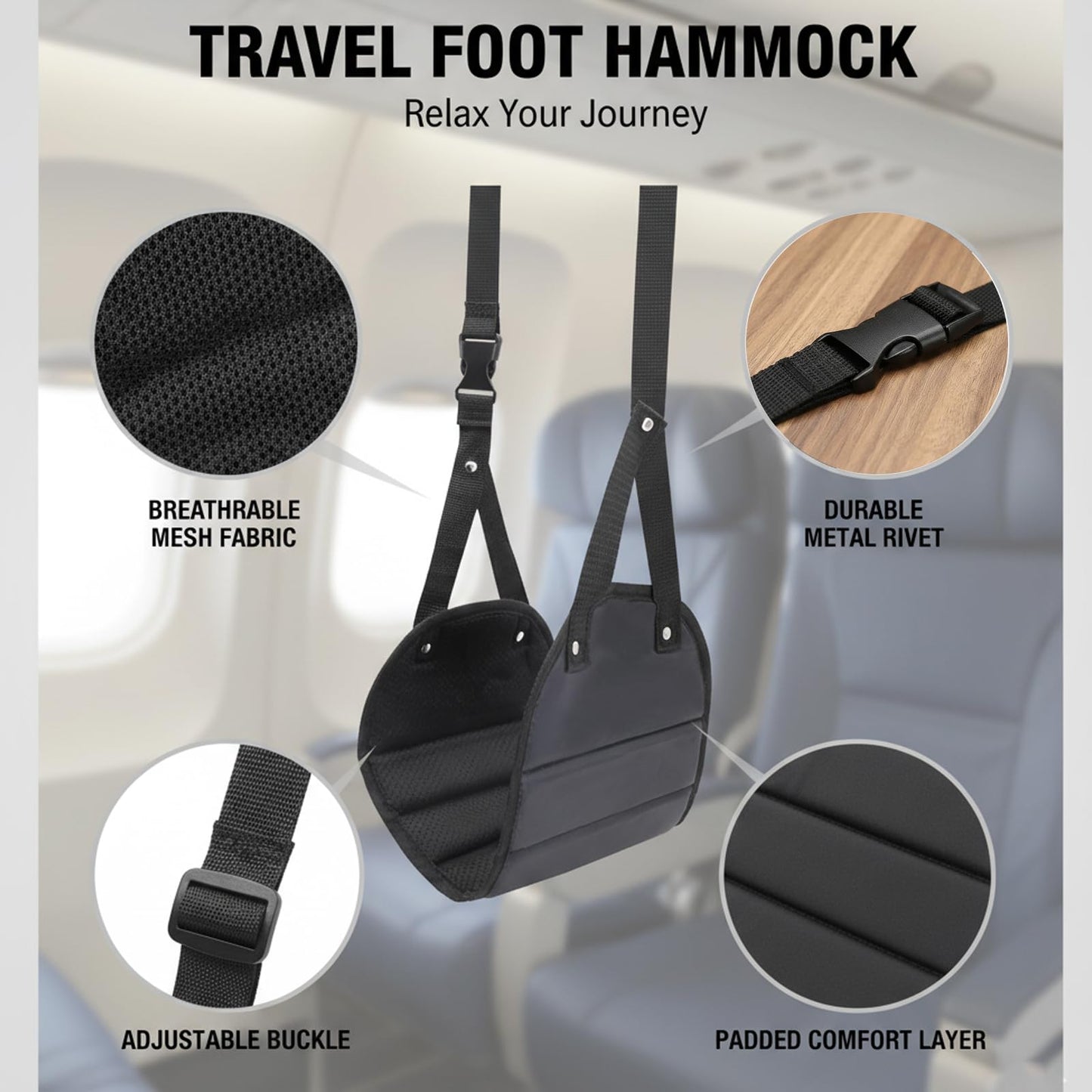 Foot Hammock for Flight, Airplane Foot Rest and Leg Hammock for Long Haul Flight, Portable Plane Essentials with Storage Bag