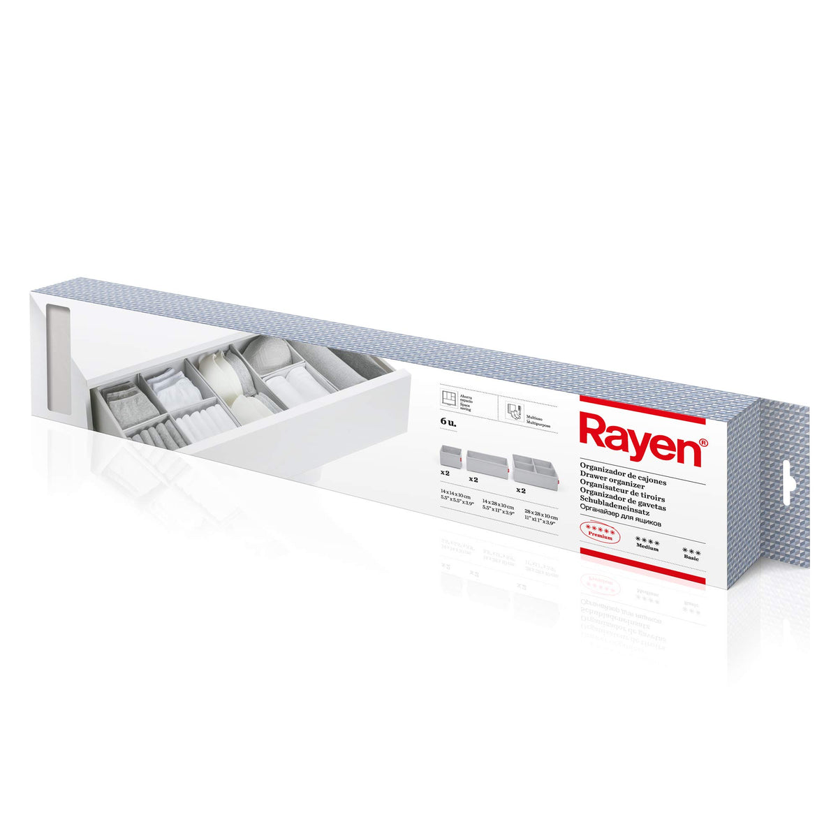 Rayen - Foldable Drawer Organiser Containing 6 Clothes Organiser Boxes in Different Sizes. 2 Boxes 14 x 10 cm