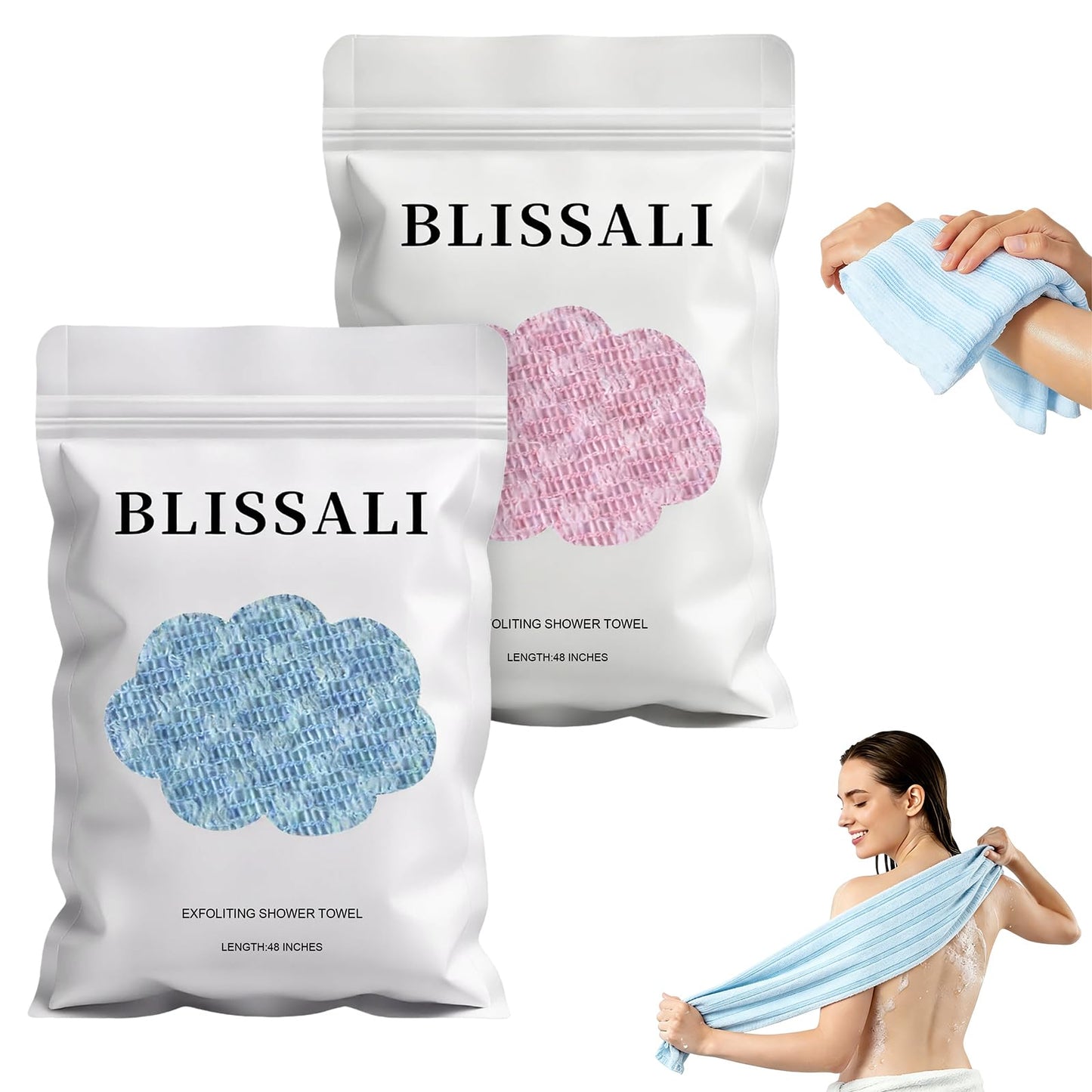 Awinclo 2Pcs Exfoliating Towel, 47" Premium Scrub Wash Cloth for Body Face, 2-in-1 Long Exfoliating Washcloth for Men Women,Exfoliating Body Scrubber
