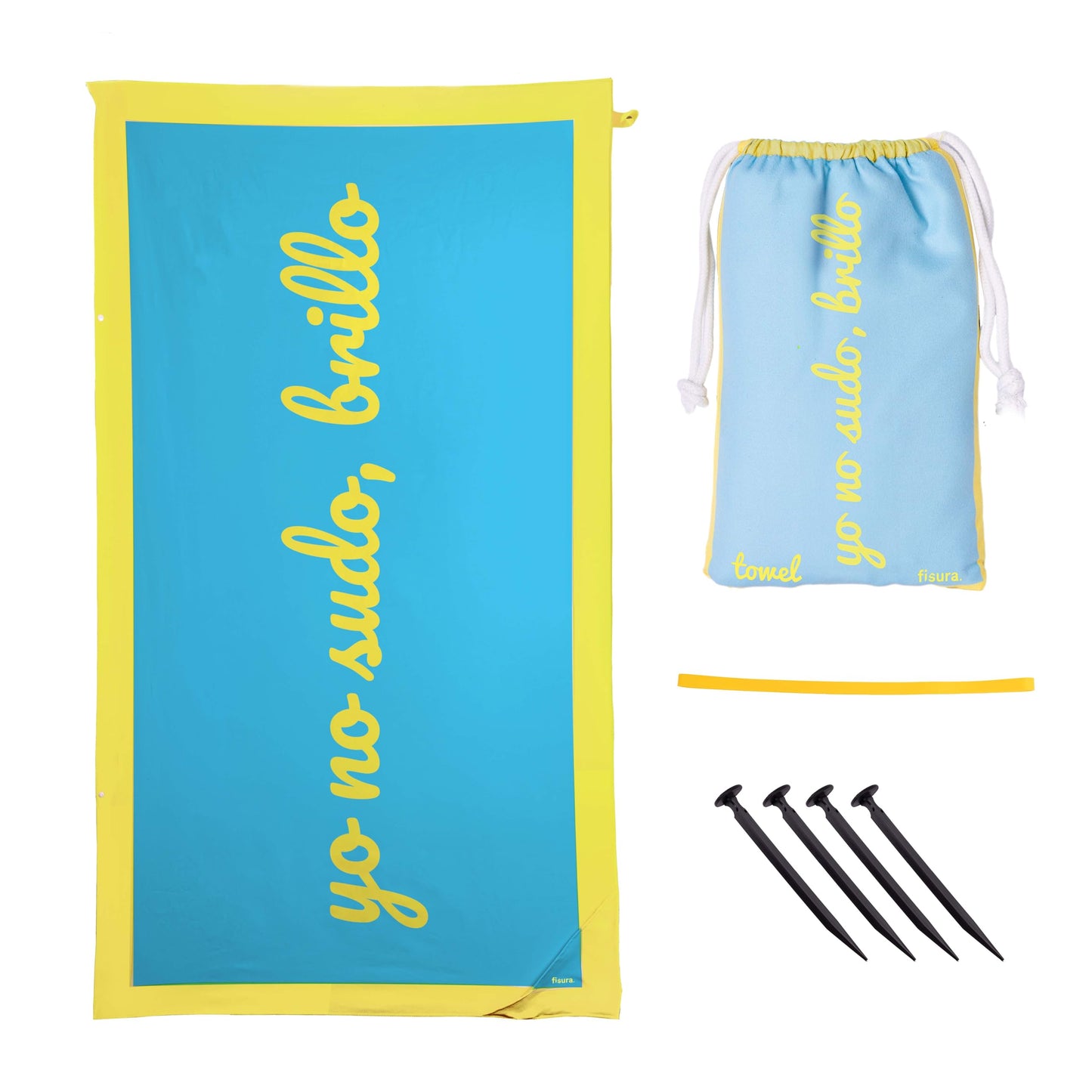 Fisura ? Oversized Beach Towel Yo no sudo brillo Lightweight blue and yellow microfiber towel for the pool, beach, camping, or picnic. Sand-proof.