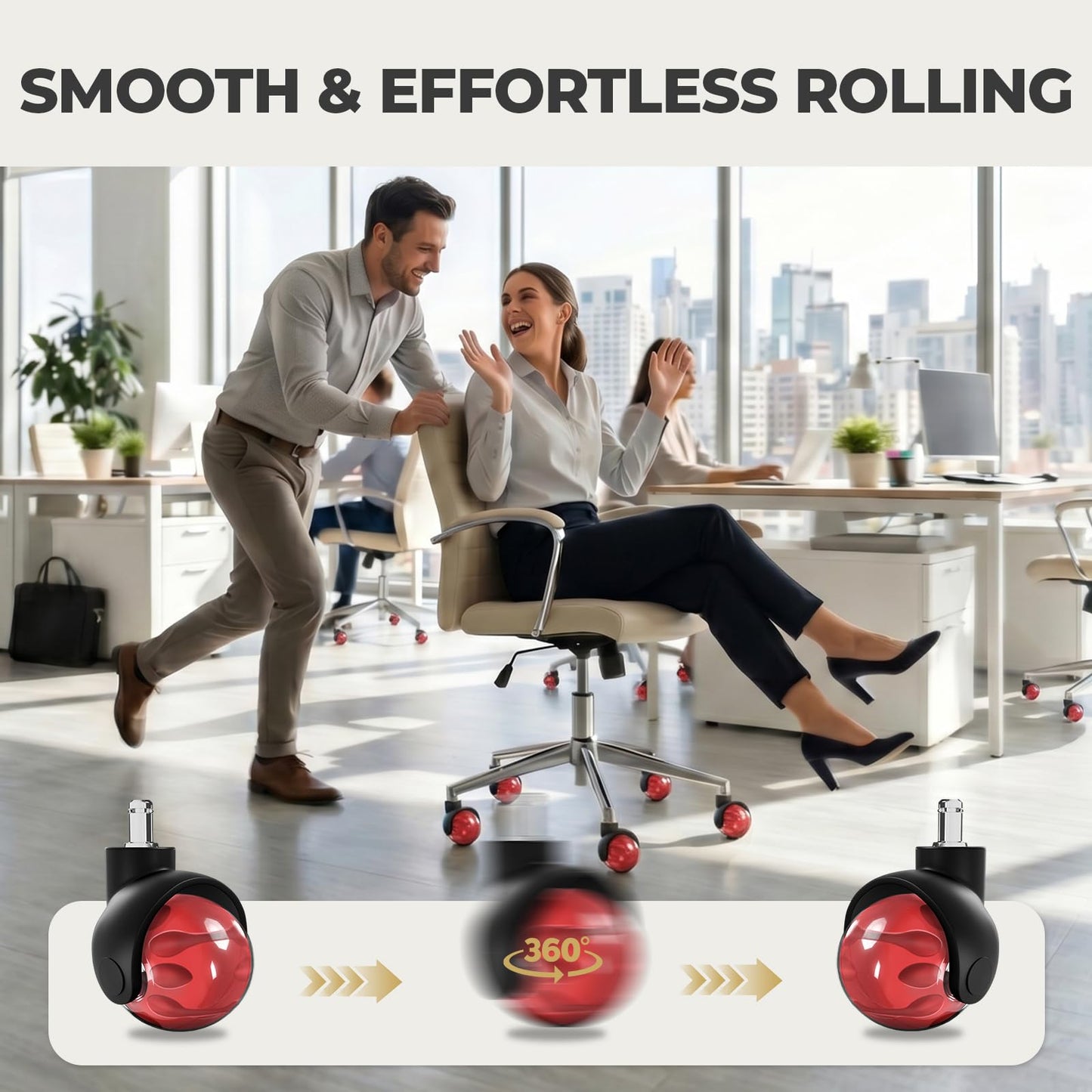 Office Chair Wheels Set of 5, Universal Pin Size 11×22mm Rubber Casters, Smooth & Silent, Safe for All Floors