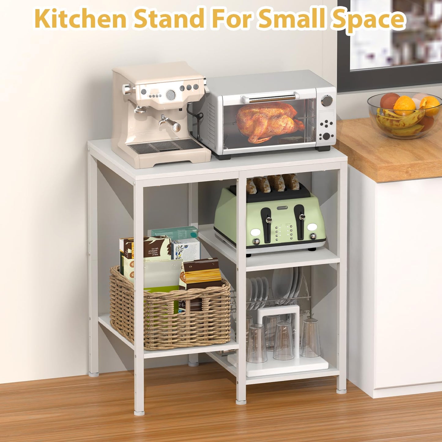 OGEMXU Kitchen Microwave Stand,4-Tier Adjustable Microwave Cart,White