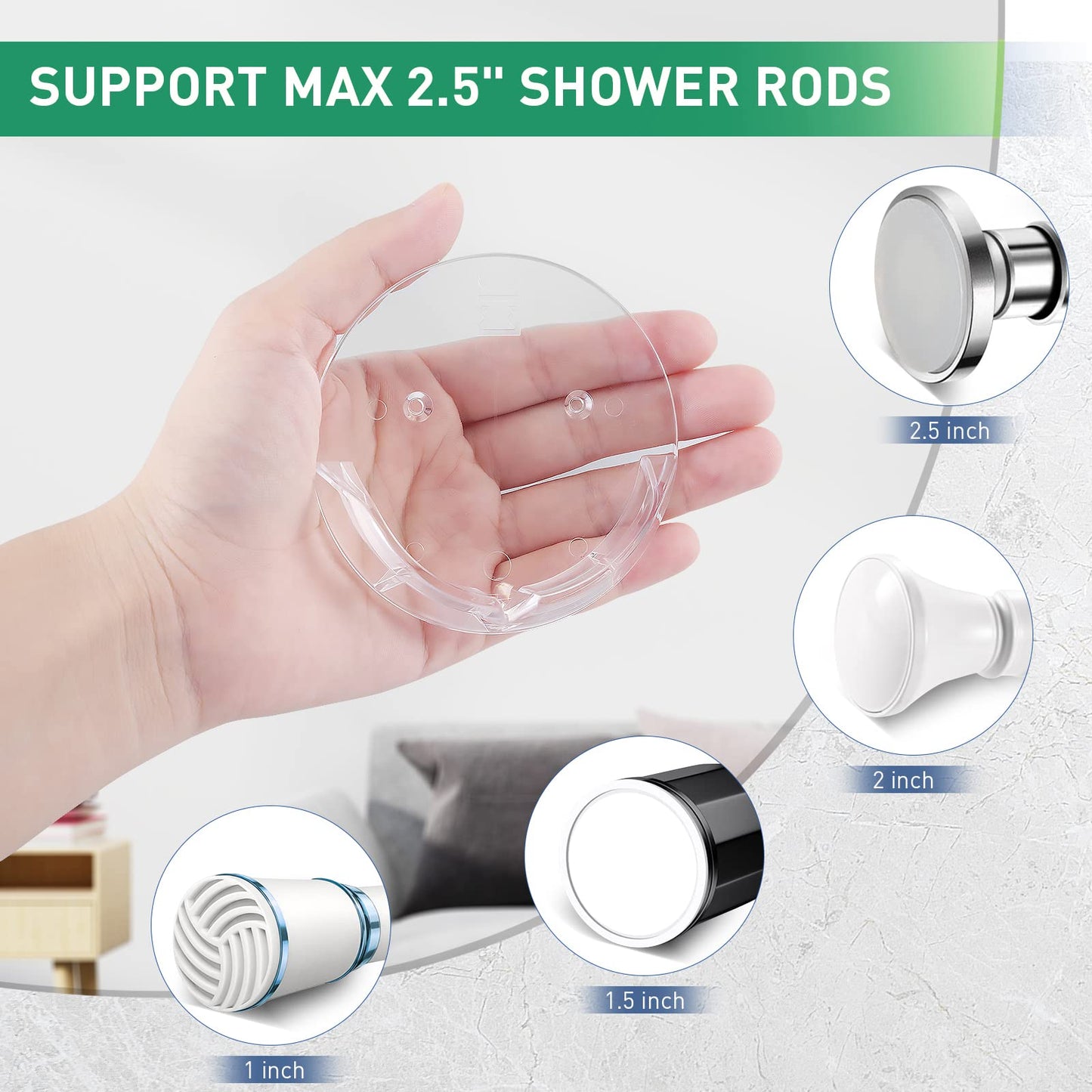 Shower Curtain Rod Holders for Wall – Kitosun Adhesive Tension Rod Retainer 3/5 Deep Support Brackets with Tape for No Drilling Quick Mount and