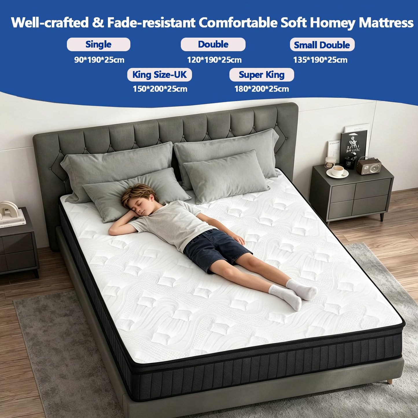 Vipbear Premium Firm Hybrid 0 Zero Memory Foam Single Mattress with Springs Inside 25cm