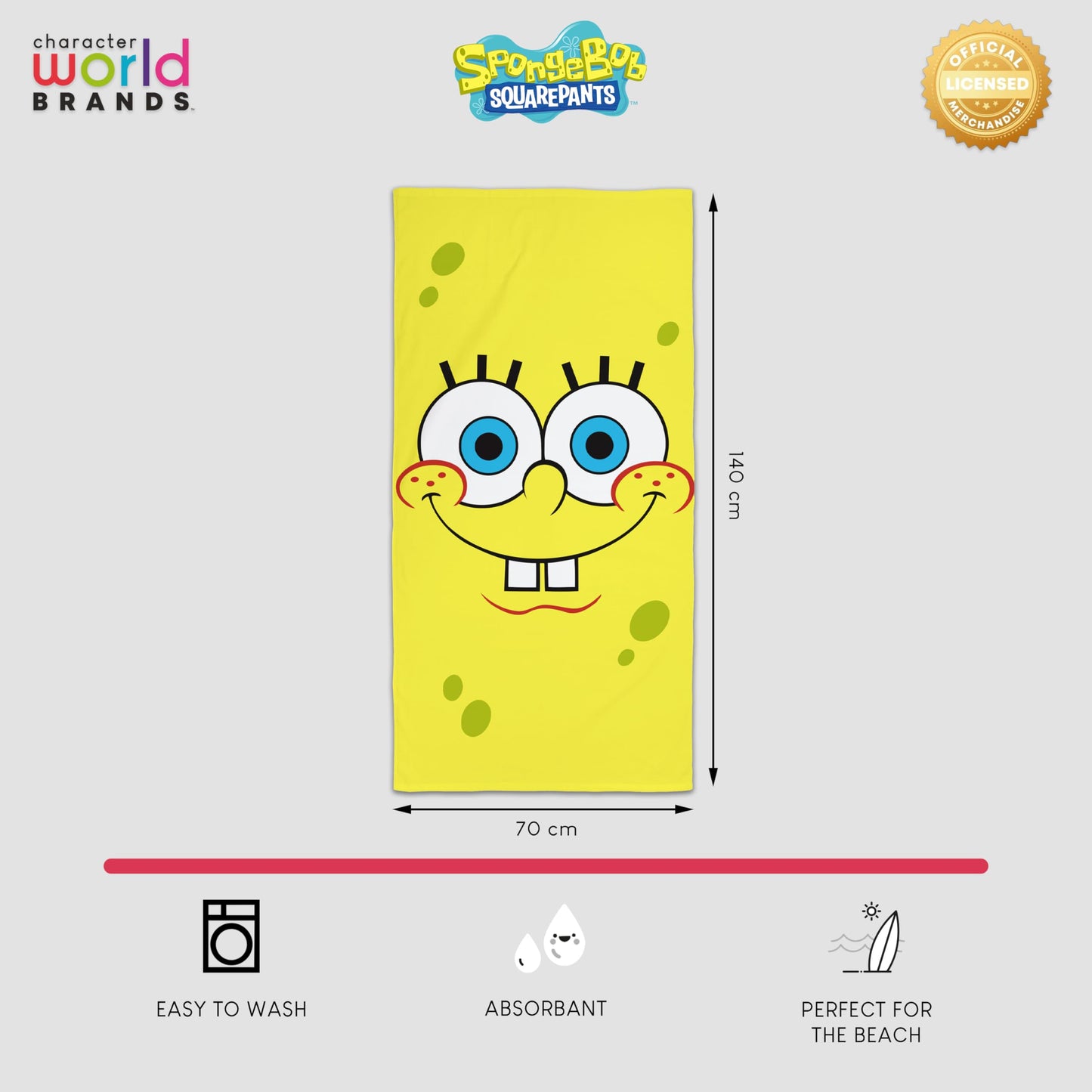 Spongebob Squarepants Officially Licenced Kids Towel | Super Soft Feel, Squared Design With Spongebob, Patrick, Squidward, Mr Krabs