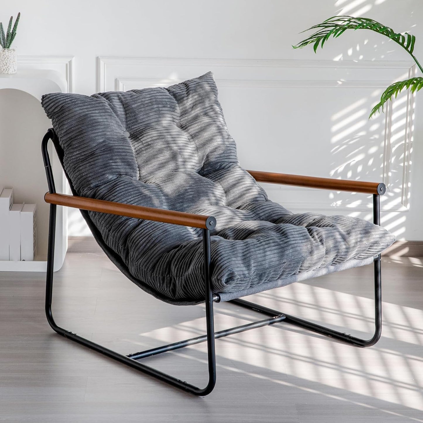 MAXYOYO Modern Accent Chair,Comfy Armchair for Living Room Lounge Chairs with Sturdy Metal Frame Wood Armrest Reading Chair Occasional Chairs with