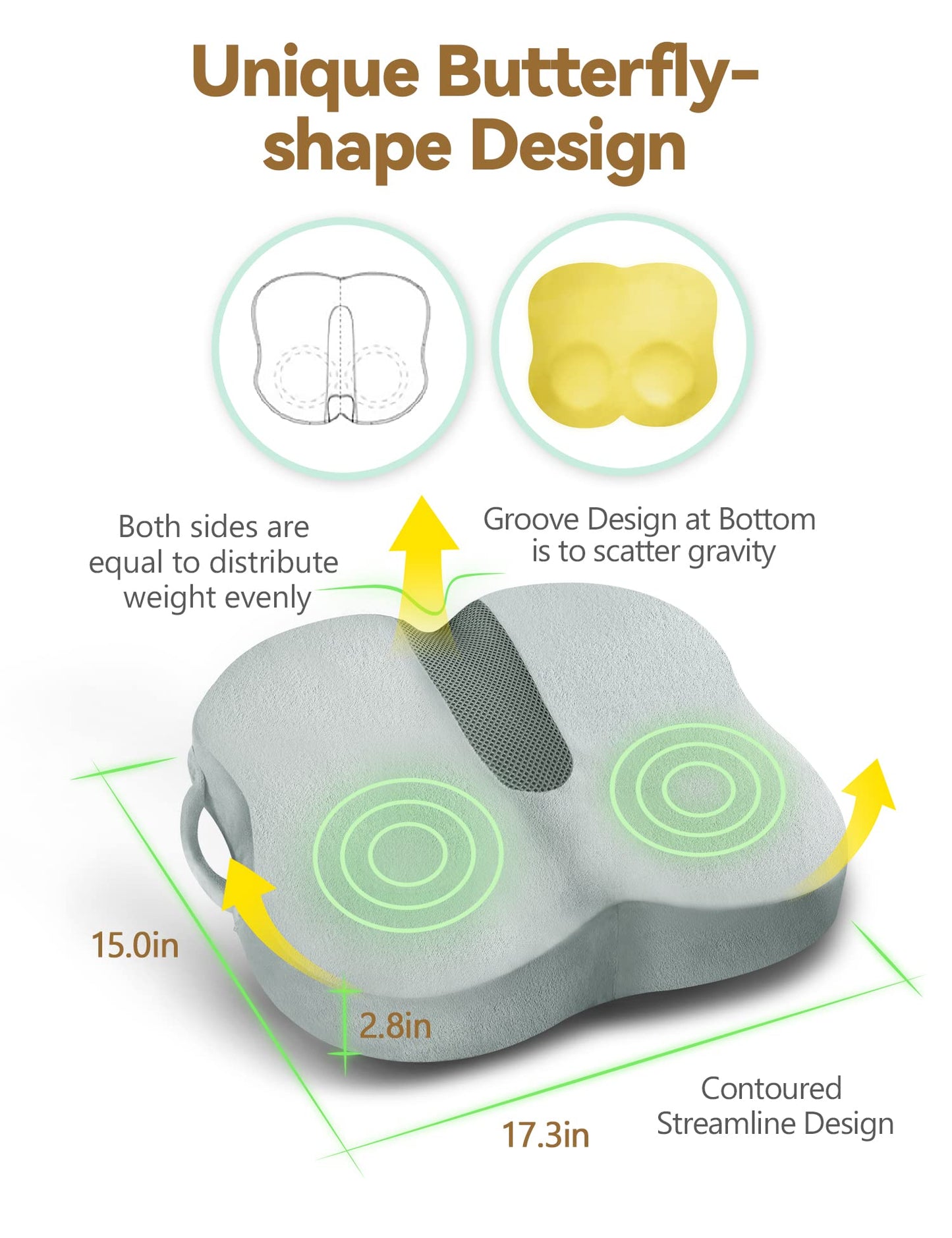 Travel Ease Ergonomic Seat Cushion, Premium Memory Foam Chair Pad with Anti-Slip Base for Long Hours Sitting Comfort
