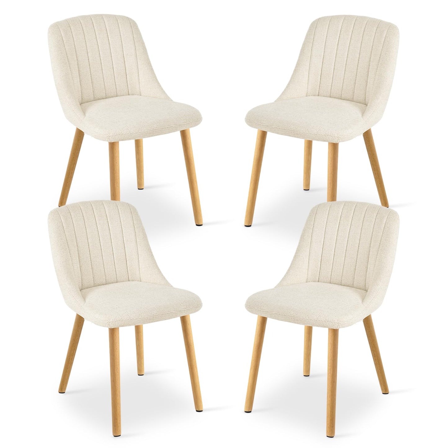 Goeurvant Dining Chairs Set of 4 Upholstered Armchairs with Wooden Legs Kitchen Chairs for Living Room, Beige-Chenille