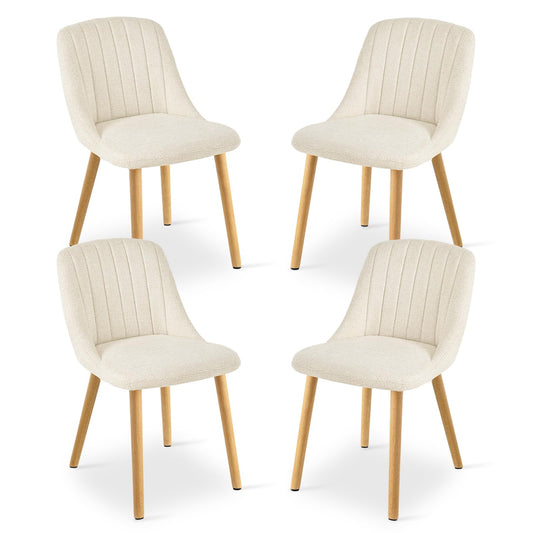 Goeurvant Dining Chairs Set of 4 Upholstered Armchairs with Wooden Legs Kitchen Chairs for Living Room, Beige-Chenille