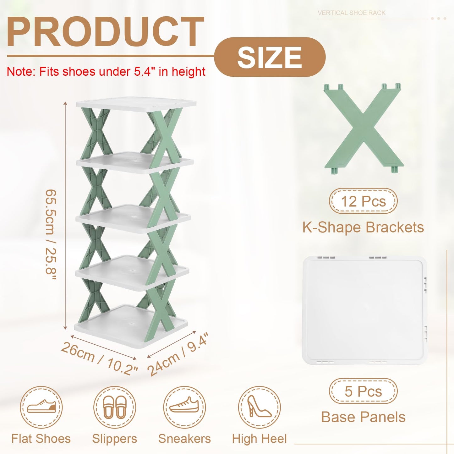 sourcing map 5-Tier Plastic Shoe Rack, Vertical Shoe Rack Stackable Storage Organizer Folding Space-Saving Narrow Slot Shelf for Closet Livingroom