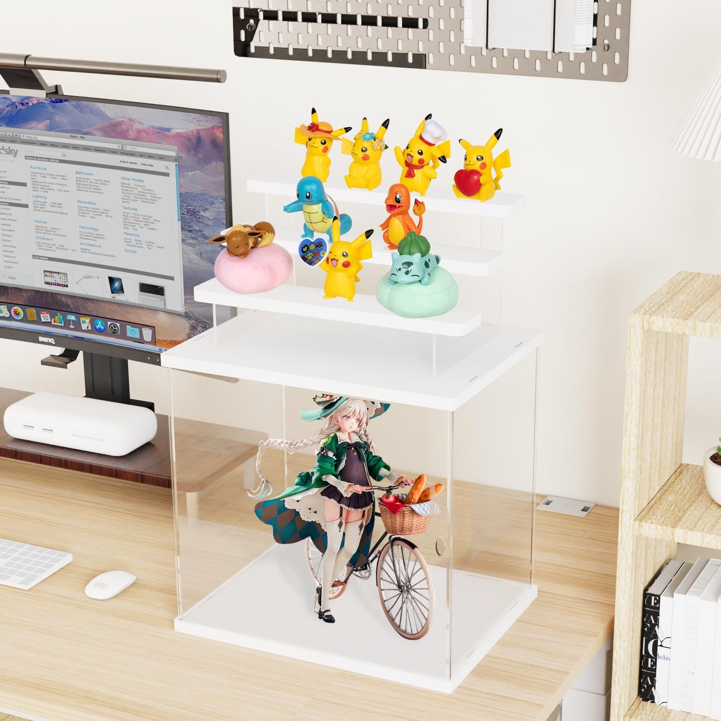 Nynelly 4 Tier Clear Acrylic Display Case for Models, Mini Figures, Pop Mart, Labubu, Sonny Angel, Smiski - Assemble Dustproof Display Box with Door