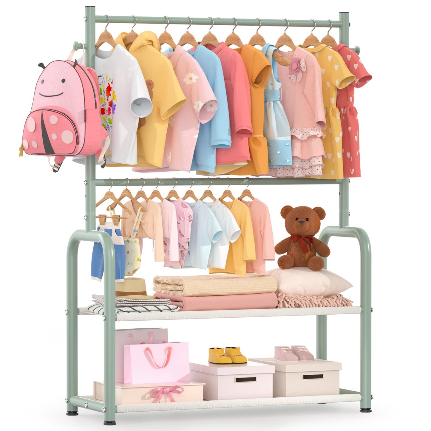 Kids Clothing Rail, Adjustable Toddler Dress Up Storage Rack, Green