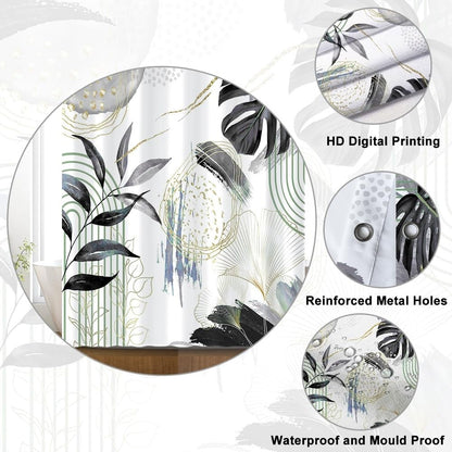 Uiiooazy Anti-Mould Shower Curtain, Narrow Shower Curtain 90 x 180 cm, Black Tropical Palm Leaves Jungle Small Bath Curtains Washable Waterproof